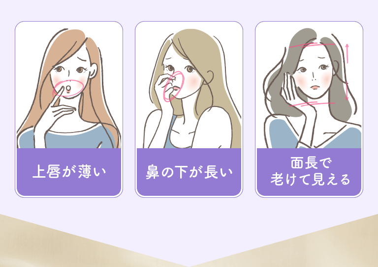 ・上唇が薄い・鼻の下が長い・面長で老けて見える